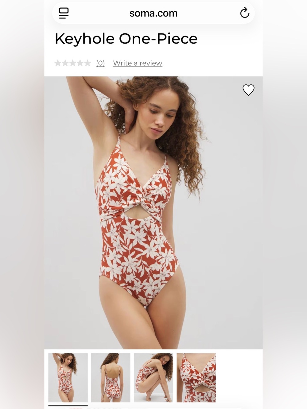Soma Rust and White Floral Keyhole One-Piece Swim Bodysuit